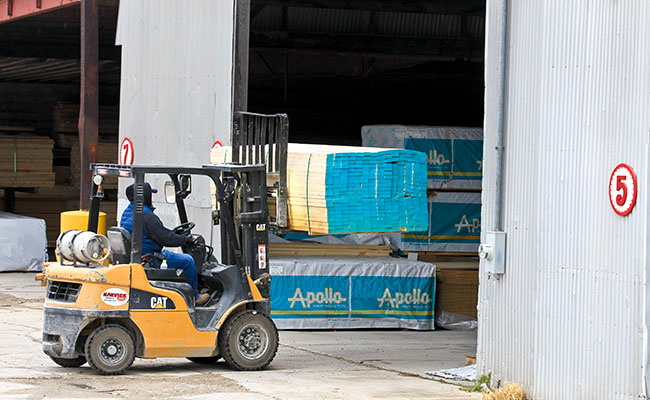 fork lift in lumber yard